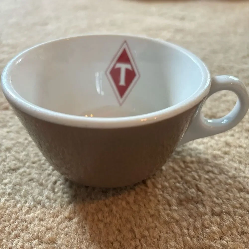 Jackson China Brown Cup With T In Red Diamond